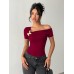 Slant shoulder slim fit top for women