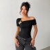 Slant shoulder slim fit top for women