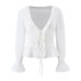 V-neck waist cinched long sleeved top