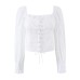 Square collar waist cinched long sleeved top Square collar waist cinched long sleeved top