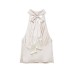 Silk textured tassel neck hanging collar top