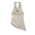 Asymmetric satin texture hanging neck collar top
