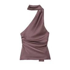 Silk textured scarf style neck hanging collar top Silk textured scarf style neck hanging collar top
