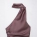 Silk textured scarf style neck hanging collar top
