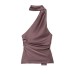 Silk textured scarf style neck hanging collar top
