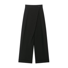Asymmetric solid color straight leg casual waist pants
