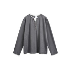 Fake two Henry collar loose T-shirts