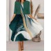 Two-piece long dress with floral and grass print, round neckline