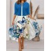 Two-piece long dress with floral and grass print, round neckline