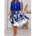 Two-piece long dress with floral and grass print, round neckline