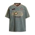 Embroidered letters embroidered fabric washed and used denim short sleeves