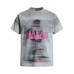 Spray painting dirty and blurry characters with letter printing on short sleeves