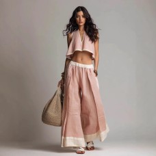 Summer Fashion Casual Temperament Solid Color Sleeveless V-Neck Two-Piece Set Summer Fashion Casual Temperament Solid Color Sleeveless V-Neck Two-Piece Set