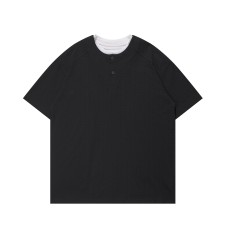 Fake two Henry collar loose short sleeves