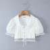 Doll collar lace patchwork bubble sleeves mesh white top