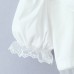 Doll collar lace patchwork bubble sleeves mesh white top