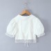 Doll collar lace patchwork bubble sleeves mesh white top