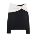 French style one shoulder inlaid knitted top