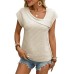 Irregular V-neck small fly sleeve pleated solid color top