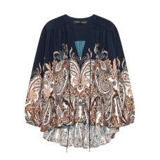 Retro contrasting color design loose top