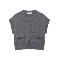 Gentle round neck lined button knit vest