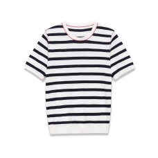 Color blocking round neck short sleeved knitted spring