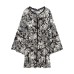 Retro flared sleeved shirt style long sleeved jumpsuit
