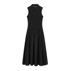 Sleeveless solid color lapel knitted patchwork A-line vest dress