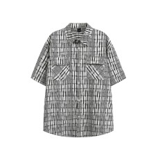Pattern pocket loose short sleeved shirt