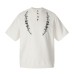 Floral embroidery loose Henry collar short sleeved T-shirt