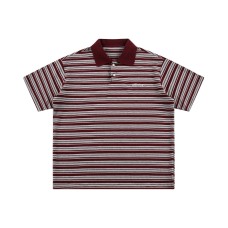 Button striped lapel short sleeved men