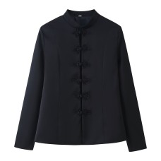 Solid color stand up collar waist cinching buckle short jacket Solid color stand up collar waist cinching buckle short jacket