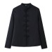 Solid color stand up collar waist cinching buckle short jacket