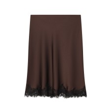 Versatile and minimalist satin lace hem straight tube half skirt