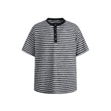 Striped half button round neck short sleeved t-shirt Striped half button round neck short sleeved t-shirt