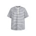 Striped half button round neck short sleeved t-shirt