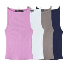 Wash effect ribbed hanging neck collar top