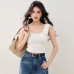 Floral Knit Crop Top for Women, Summer Fashion, Elegant Fitted Slimming Short Style Suitable for Petite Figures, Wearable Off-Shoulder Tank Top