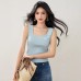 Floral Knit Crop Top for Women, Summer Fashion, Elegant Fitted Slimming Short Style Suitable for Petite Figures, Wearable Off-Shoulder Tank Top