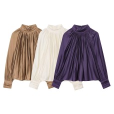 Solid color women's pleated top