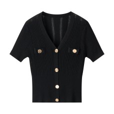Hollow out thin V-neck knitted short sleeved women Hollow out thin V-neck knitted short sleeved women