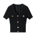 Hollow out thin V-neck knitted short sleeved women