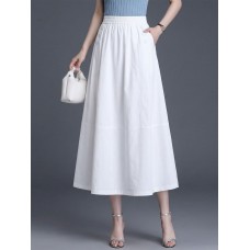 Elegant Casual Design Side Button Elastic Waist High-Waisted Slimming Loose A-Line Skirt