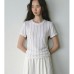 Fashion Striped Beaded Knit Top with Round Neck and Short Sleeve for Women, Casual Summer Wear
