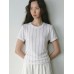 Fashion Striped Beaded Knit Top with Round Neck and Short Sleeve for Women, Casual Summer Wear