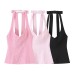 Spring back bow hanging neck collar top