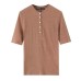 Solid color minimalist buckle embellished linen blend T-shirt Solid color minimalist buckle embellished linen blend T-shirt