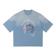 Spray painted vintage printed loose men's and women's short sleeves Spray painted vintage printed loose men's and women's short sleeves