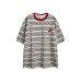 Cherry embroidery patchwork striped loose men's and women's short sleeves