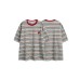Cherry embroidery patchwork striped loose men's and women's short sleeves